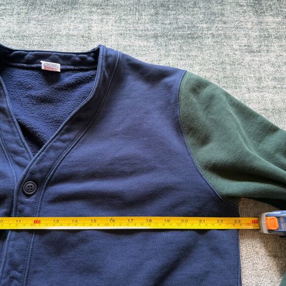 J. Crew Colorblock Cardigan Sweater Men Large Navy Red Green V-Neck Pockets - Picture 4 of 5